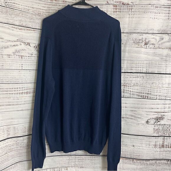Club Room Sweater Mens Large Button Mock neck knit Cotton Navy blue New - Picture 3 of 10